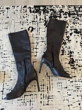 STUART WEITZMAN Black Leather Peeptoe Boots Size 6